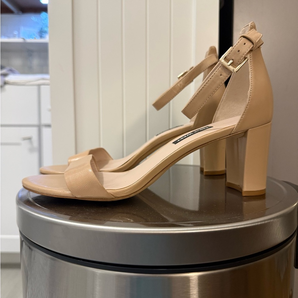 Nine West Nude Ankle-Strap Block Heels